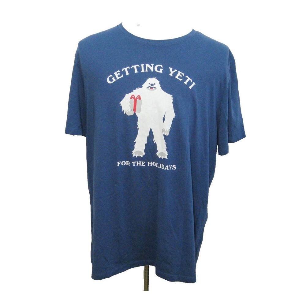 YETI Abominable Snowman Men's (Size 2XL) Blue Graphic T-Shirt Holiday Christmas